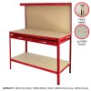 Metal Workbench With Pegboard And Drawer Heavy-Duty Steel Tool Storage Station Unit With Shelves FREE 40 Hooks DIY Workshop Industrial Work-Top Garage Work-table Red