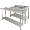 6ft Stainless Steel Catering Bench & 2 Wall Mounted Shelves Commercial Kitchen Work Prep Table Worktop Backsplash 2 Tier Adjustable Heavy Duty Corrosion Resistant FREE Microfibre Cloths & Fixing Kit
