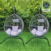 Swing Hanging Egg Chair Rattan Bench Garden Patio Outdoor Indoor Furniture Hammock Basket Seat Grey | with Cushions, Waterproof Cover and Stand