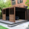Wood Effect Aluminium Pergola With Blinds & 2 Louvre Panels - 4m x 3m