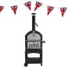 Outdoor Pizza Oven Portable Charcoal BBQ Smoker Pizza Maker Cooker Chimney Vent Temperature Gauge Storage Shelf & Union Jack Bunting 25 Triangle Flags 10m Double Sided FREE Pizza Peel, Stone & Cutter