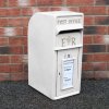 Royal Mail Post Box with Floor Stand ER Cast Iron Wall Mounted Wedding Authentic Pillar Replica Lockable Post Office Letter Box White