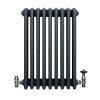 Traditional 4 Column Radiator & Valves - 600 x 425mm - Anthracite Grey