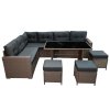 Rattan Corner Dining Set Outdoor Garden Furniture Grey 9-Seater L Shape Sofa Stools Tempered Glass Table UV Protected Waterproof Grey Seat Back Cushions Patio Conservatory Lounge FREE Rain Cover
