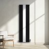 Oval Panel Radiator With Mirror 1800mm x 500mm & TRV Chrome Valves Designer Double Column Vertical Black Carbon Steel Wall Mounted Kitchen Living Room Cleaning Brush Fixing Kit & Brackets