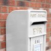 Royal Mail Post Box with Floor Stand ER Cast Iron Wall Mounted Wedding Authentic Pillar Replica Lockable Post Office Letter Box White