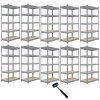 10 x Grey Racking Bay Unit 5 Tier Heavy Duty Steel Metal 200kg capacity Per Shelf Garage Shelves Storage Warehouse Shed Workshop Boltless Shelving 90 x 50 x 180cm Free Rubber Mallet