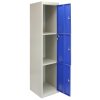 MonsterShop 3 Door Metal Storage Lockers, Blue & Grey Steel Lockable Unit, Gym Changing School Staff