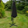 Black LED Cantilever Parasol 3m Banana Hanging Umbrella Garden Sun Shade Canopy Patio Outdoor 360 Rotation Tilt UV Protection Winding Crank 24 Solar Powered Cool White LED Lights Waterproof Rain Cover