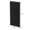 Traditional 3 Column Radiator 1800mm x 562mm Modern Central Heating Heater Matt Black Carbon Steel Vertical Wall Mounted Kitchen Living Room Bathroom Cleaning Brush Fixing Kit & Brackets