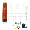 Electric Fence Energiser & Poultry Netting 50m Roll Fencing Battery Powered Controller 10KM Range Chicken Hen Turkey Net Mesh 11 Wires 120cm High 14 Double Spikes Repair Kit Ground Spikes Earth Stake