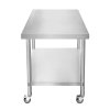 Catering Work Bench Table Stainless Steel Food Prep Kitchen Mobile 4 x Castor Wheels With 2 Brakes & 4 Adaptable Feet Adjustable Lower Shelf 3 Positions 160kg Load Capacity 76cm x 90cm x 86cm