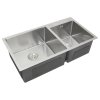 Stainless Steel Kitchen Sink Double Bowl Satin Finish Square Premium Handmade With Strainer Plug & Waste Pipe Set