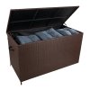 Rattan Garden Storage Brown Box & Waterproof Carry Bag Large Cushion Blanket Tools Toys Furniture Chest 582L Outdoor Patio Deck Steel Frame UV & Weather Resistant Gas Assisted Lift Lid Portable Wheels