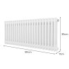 Traditional 2 Column Radiator 300mm x 1012mm Modern Central Heating Heater Gloss White Carbon Steel Horizontal Wall Mounted Kitchen Living Room Bathroom FREE Cleaning Brush Fixing Kit & Brackets