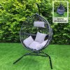 Swing Hanging Egg Chair Rattan Bench Garden Patio Outdoor Indoor Furniture Hammock Basket Seat Black | with Cushions, Waterproof Cover and Stand