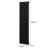 Traditional 2 Column Radiator 1800mm x 382mm Modern Central Heating Heater Matt Black Carbon Steel Vertical Wall Mounted Kitchen Living Room Bathroom Cleaning Brush Fixing Kit & Brackets