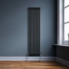 Traditional 3 Column Radiator 1800mm x 382mm Modern Central Heating Heater Matt Black Carbon Steel Vertical Wall Mounted Kitchen Living Room Bathroom Cleaning Brush Fixing Kit & Brackets