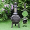 Chiminea Outdoor Patio Heater Garden Log Fire Pit Burner Wood Cast Iron Chimney Chimenea BBQ Frost Proof Spark Guard Rain Cover Poker Barbeque Toasting Rack | Bronze Effect | 110cm Tall