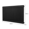 Traditional 2 Column Radiator 600mm x 1012mm Modern Central Heating Heater Matt Black Carbon Steel Horizontal Wall Mounted Kitchen Living Room Bathroom FREE Cleaning Brush Fixing Kit & Brackets