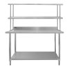 Kitchen Catering Table With Double Over-Shelf Work Bench Heavy Duty Prep-table Stainless Steel Commercial Home Preparation Work-table 5ft