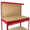Metal Workbench With Pegboard And Drawer Heavy-Duty Steel Tool Storage Station Unit With Shelves FREE 40 Hooks DIY Workshop Industrial Work-Top Garage Work-table Red