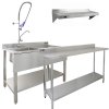 6ft Stainless Steel Catering Bench & 2 Wall Mounted Shelves Commercial Kitchen Work Prep Table Worktop Backsplash 2 Tier Adjustable Heavy Duty Corrosion Resistant FREE Microfibre Cloths & Fixing Kit