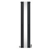 Oval Panel Radiator With Mirror 1800mm x 380mm & TRV Chrome Valves Designer Double Column Vertical Anthracite Grey Carbon Steel Wall Mounted Kitchen Living Room Cleaning Brush Fixing Kit & Brackets