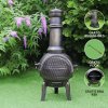 Chiminea Outdoor Patio Heater Garden Log Fire Pit Burner Wood Cast Iron Chimney Chimenea BBQ Frost Proof Spark Guard Rain Cover Poker Barbeque Toasting Rack | Bronze Effect | 110cm Tall