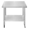 Catering Work Bench Table Stainless Steel Food Prep Kitchen Mobile 4 x Castor Wheels With 2 Brakes & 4 Adaptable Feet Adjustable Lower Shelf 3 Positions 160kg Load Capacity 60cm x 90cm x 86cm