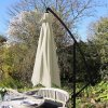 3m Cantilever Garden Parasol Banana Hanging Umbrella Winding Crank Shade Patio Outdoor Sun Shade Tilt UV Protection | Cream Square Base