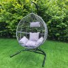Swing Hanging Egg Chair Rattan Bench Garden Patio Outdoor Indoor Furniture Hammock Basket Seat Grey | with Cushions, Waterproof Cover and Stand