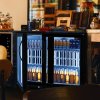 Back Bar Fridge Cooler 208L Capacity Commercial Hinged Double Door Under Counter Black Chiller Self Closing 112 x 500ml Bottles Beer Wine 4 Adjustable Shelves Colour Changing LED Light 7 Colours
