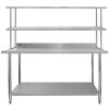Prep Bench With Double Over-shelf Commercial Heavy Duty Work Table Kitchen Prep-table Stainless Steel Commercial Home Preparation Worktop 6ft