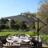 3m Cantilever Garden Parasol Banana Hanging Umbrella Winding Crank Shade Patio Outdoor Sun Shade Tilt UV Protection | Grey Fan Base