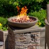 Gas Fire Pit Stone Home Outdoor Garden Patio Heater Burner Adjustable Flame Magnesium Oxide Furniture Smokeless Square Bowl Integrated Ignition Propane Lava Rocks Gas Regulator Hose Waterproof Cover