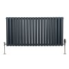 Oval Column Radiator 600mm x 1200mm & TRV Chrome Valves Designer Double Panel Central Heating Heater Anthracite Grey Steel Horizontal Kitchen Living Room FREE Cleaning Brush Fixing Kit & Brackets