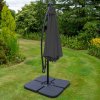 LED Cantilever Parasol 3m Grey Banana Hanging Umbrella Garden Sun Shade Canopy Patio 360 Rotation Tilt UV Protection Winding Crank 24 Solar Powered Cool White Lights FREE Rain Cover & Square Base
