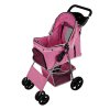 Pet Stroller Pushchair Pink Carrier Foldable Trolley Travel Cart 15kg Capacity 4 Wheels Brakes Cat Dog Safety Snap Hook Leash Cushion Canopy Mesh Windows Basket Cup Holders FREE Waterproof Rain Cover