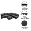 Rattan Garden Corner Furniture Set Outdoor Premium 7 PC Black 5 Seater Modular Sofa Chairs With Cushions Glass Top Coffee Table UV Protected Metal