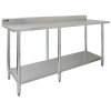 7FT Kitchen Work Bench Catering Table Commercial Stainless Steel Food Prep Surface Restaurant Storage Shelf 250kg Weight Capacity Adjustable Height 10cm Backsplash Upstand 2 x FREE Microfibre Cloths
