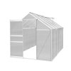 Greenhouse 6 x 10ft Aluminium Polycarbonate Steel Silver Weather Resistant Frame Support Bars Interchangeable Sliding Door 2 Roof Window Vents Walk In Gutter FREE W Clips