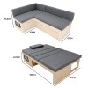 L-Shape Camper Van Sofa Bed & Cushions 1800 x 1200mm Sliding Pull Out Design Under Bench Storage & 2 x Nets Versatile Vehicle Compatibility Birch Wood 8cm Thick Mattress Washable Covers Fixing Kit