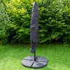 Green LED Cantilever Parasol 3m Banana Hanging Umbrella Garden Sun Shade Canopy Patio 360 Rotation Tilt UV Protection Winding Crank 24 Solar Powered Cool White LED Lights Waterproof Rain Cover & Base