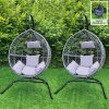 Swing Hanging Egg Chair Rattan Bench Garden Patio Outdoor Indoor Furniture Hammock Basket Seat Grey | with Cushions, Waterproof Cover and Stand
