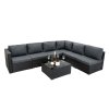 Rattan Garden Corner Furniture Set Outdoor Premium 7 PC Black 5 Seater Modular Sofa Chairs With Cushions Glass Top Coffee Table UV Protected Metal