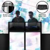 DJ Disco Booth Stand Mixer Shelf Foldable Portable Screen Table Powder Coated Steel Interchangeable Stretch Cloth Panels 1 x Black & 2 x White Cloths Carry Storage Bag Secure Handle Lock Complete Set
