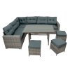 Rattan Corner Set With Composite Table - Grey