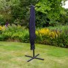 Grey LED Cantilever Parasol 3m Banana Hanging Umbrella Garden Sun Shade Canopy Patio Outdoor 360 Rotation Tilt UV Protection Winding Crank 24 Solar Powered Cool White LED Lights Waterproof Rain Cover