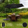 Black LED Cantilever Parasol 3m Banana Hanging Umbrella Garden Sun Shade Canopy Patio 360 Rotation Tilt UV Protection Winding Crank 24 Solar Powered Cool White LED Lights Waterproof Rain Cover & Base